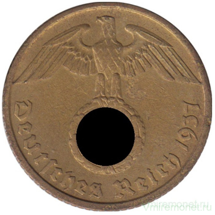 Монета. Германия. Третий Рейх. 10 рейхспфеннигов 1937 год. Монетный двор - Штутгарт (F).