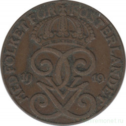 Монета. Швеция. 2 эре 1919 год (бронза).