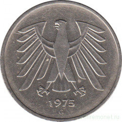 Монета. ФРГ. 5 марок 1975 год. Монетный двор - Карлсруэ (G).