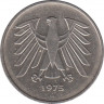 Монета. ФРГ. 5 марок 1975 год. Монетный двор - Карлсруэ (G). ав.