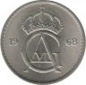 Аверс. Монета. Швеция. 25 эре 1968 год.