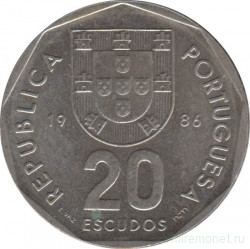 Монета. Португалия. 20 эскудо 1986 год.