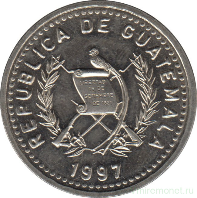 Монета. Гватемала. 25 сентаво 1997 год.