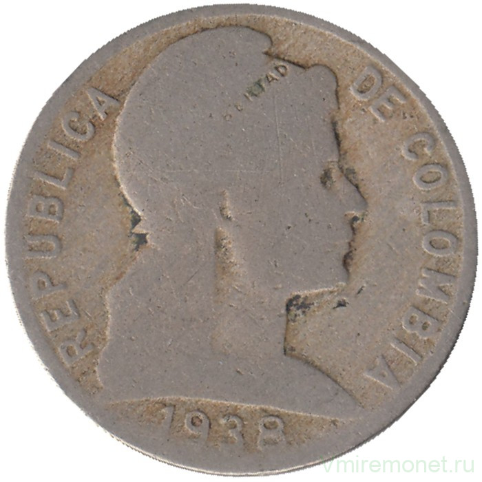Монета. Колумбия. 5 сентаво 1938 год.