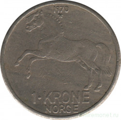 Монета. Норвегия. 1 крона 1970 год.