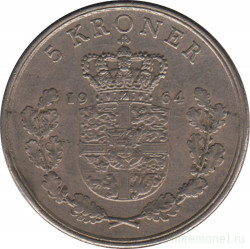 Монета. Дания. 5 крон 1964 год.