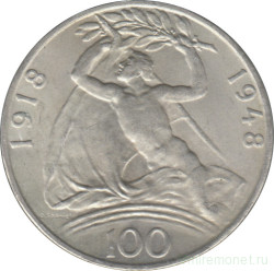 Монета. Чехословакия. 100 крон 1948 год. 30 лет независимости.