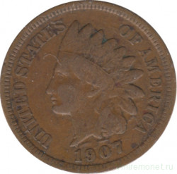 Монета. США. 1 цент 1907 год.