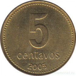Монета. Аргентина. 5 сентаво 2005 год.