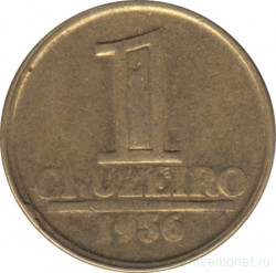 Монета. Бразилия. 1 крузейро 1956 год. Герб на реверсе.