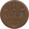  Монета. Швеция. 1 эре 1903 год. ав.