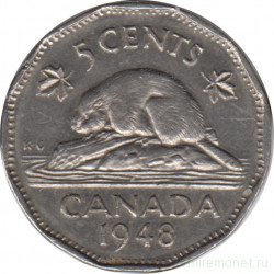 Монета. Канада. 5 центов 1948 год.