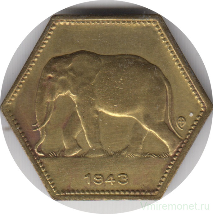 Монета. Бельгийское Конго. 2 франка 1943 год.