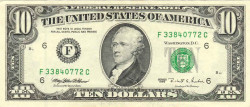 Банкнота. США. 10 долларов 1995 год. Серия F. Тип 499.