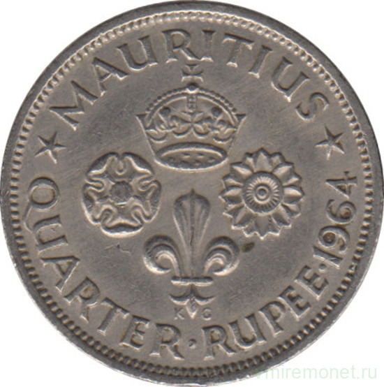 Монета. Маврикий. 1/4 рупии 1964 год.