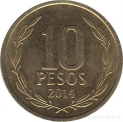 Монета. Чили. 10 песо 2014 год.