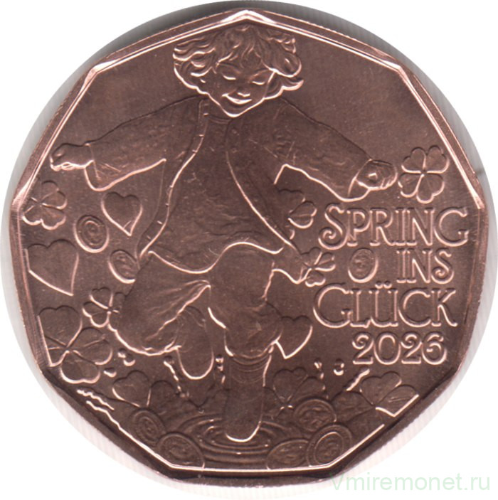 Монета. Австрия. 5 евро 2026 год. Новый год. Прыжок в счастье.