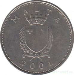 Монета. Мальта. 25 центов 2001 год.
