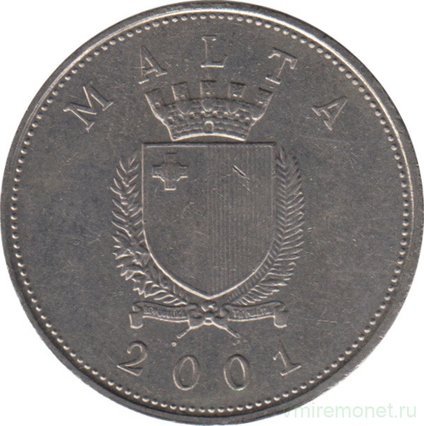 Монета. Мальта. 25 центов 2001 год.