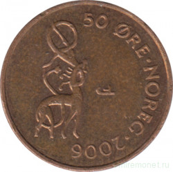 Монета. Норвегия. 50 эре 2006 год.