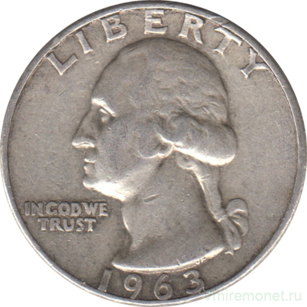 Монета. США. 25 центов 1963 год. Монетный двор D.