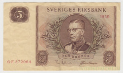 Банкнота. Швеция. 5 крон 1959 год.