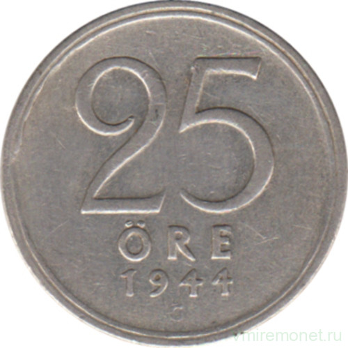 Монета. Швеция. 25 эре 1944 год.