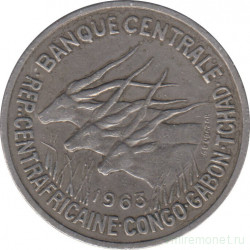 Монета. Экваториальная Африка (КФА, ЦАР) Конго, Габон, Чад. 50 франков 1963 год.