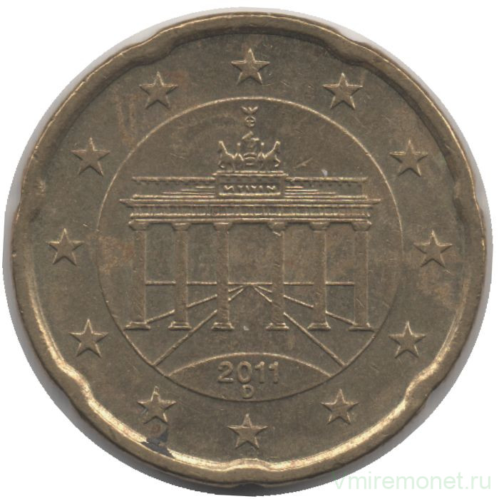 Монета. Германия. 20 центов 2011 год. (D).  