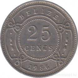 Монета. Белиз. 25 центов 1986 год.