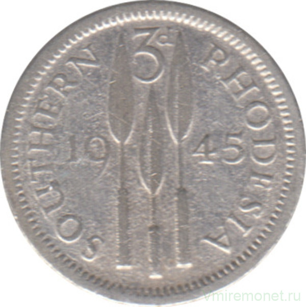 Монета. Южная Родезия. 3 пенса 1945 год.