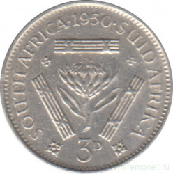 Монета. Южно-Африканская республика (ЮАР). 3 пенса 1950 год.