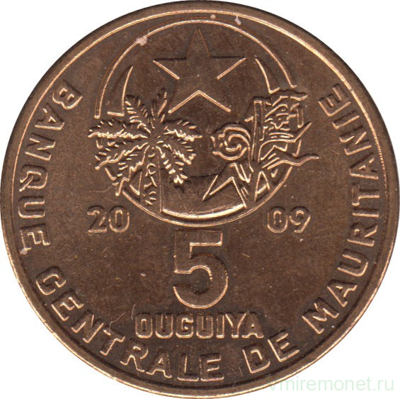 Монета. Мавритания. 5 угий 2009 год.