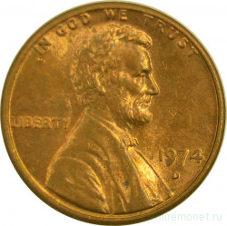 Монета. США. 1 цент 1974 год. Монетный двор D.