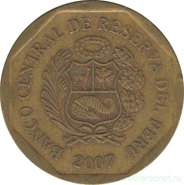 Монета. Перу. 20 сентимо 2007 год.