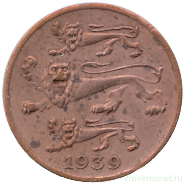 Монета. Эстония. 1 сент 1939 год.
