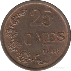 Монета. Люксембург. 25 сантимов 1946 год.