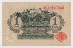 Банкнота. Кредитный билет. Германия. Германская империя (1871-1918). 1 марка 1914 год. Без фоновой сетки. Серия 695 до 850.