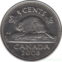 Монета. Канада. 5 центов 2006 год. (кленовый лист, сталь).