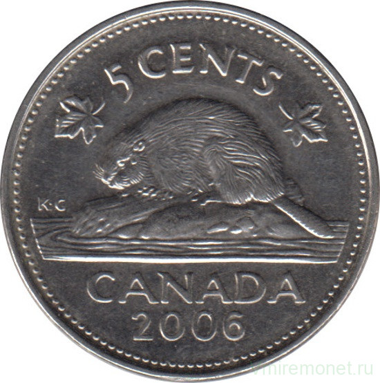 Монета. Канада. 5 центов 2006 год. (кленовый лист, сталь).