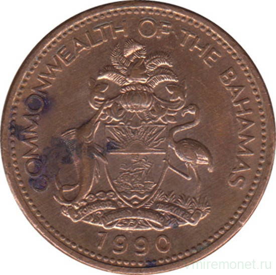 Монета. Багамские острова. 1 цент 1990 год.