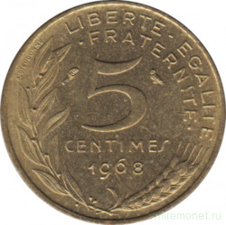 Монета. Франция. 5 сантимов 1968 год.