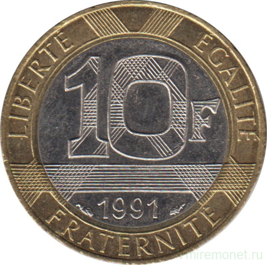 Монета. Франция. 10 франков 1991 год.