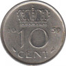 Монета. Нидерланды. 10 центов 1959 год. ав.