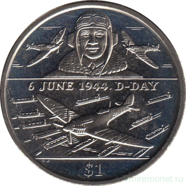 Монета. Великобритания. Британские Виргинские острова. 1 доллар 2004 год. 60 лет высадке в Нормандии. Авиация.