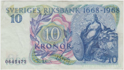 Банкнота. Швеция. 10 крон 1968 год. 300 лет Риксбанку Швеции. Тип 56а.
