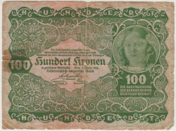 Банкнота.  Австрия. 100 крон 1922 год. Тип 77.