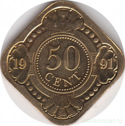 Монета. Нидерландские Антильские острова. 50 центов 1991 год.