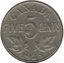 Монета. Канада. 5 центов 1928 год.