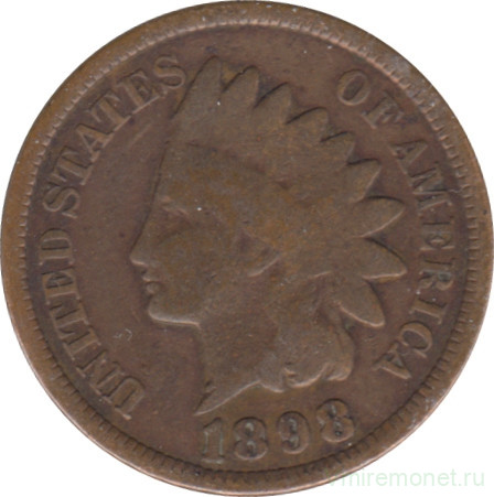 Монета. США. 1 цент 1898 год.
